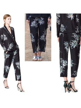 Zara black floral flower print Pajama pants Sz M
